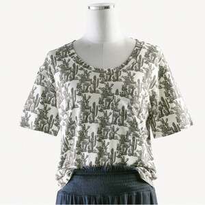 Kate Quinn Womens Short Sleeve Boxy Top Neutral Cactus XS New